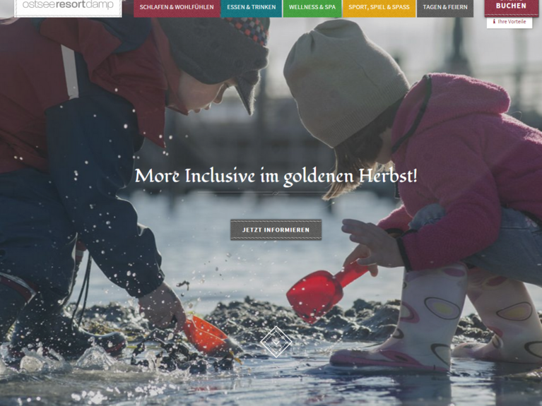 Startseite der neuen Webseite des Ostsee Resort Damp