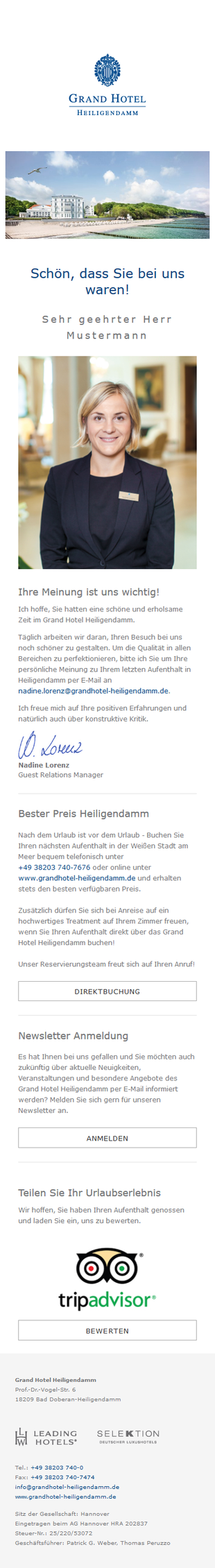Poststay-Mail für das Grand Hotel Heiligendamm
